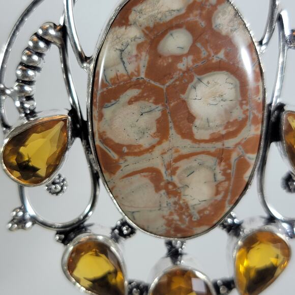 Leopard Jasper Pendant Necklace – With Citrine Accents + 20" Silver Chain - Picture 4 of 10